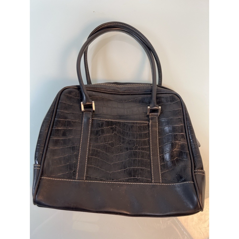 Liz Claiborne Women's‎ Black Croc Satchel Structured Work Purse